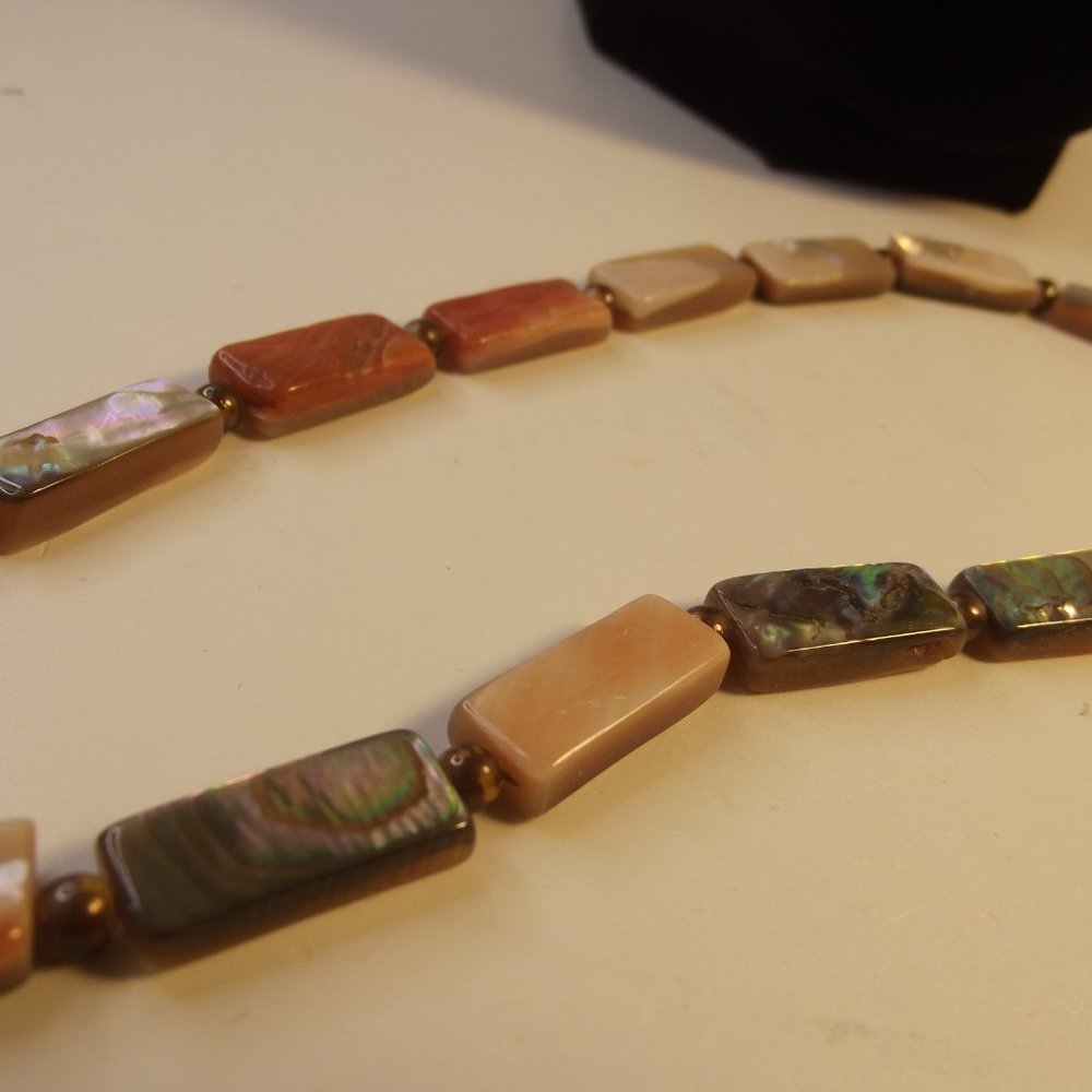 Vintage Abalone & Shell Rectangular Beaded Choker… - image 3